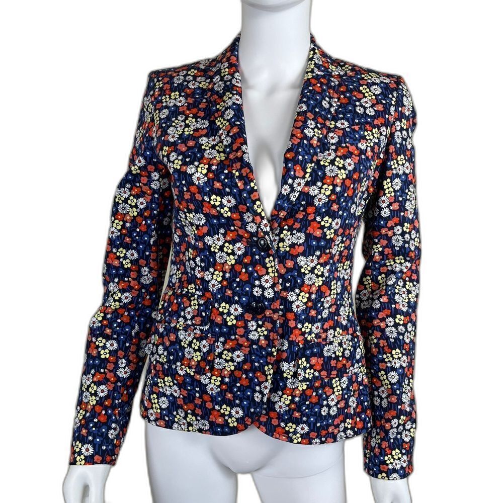 QMack Women Size 2 Disty Colorful Floral Blazer Double Breasted Cotton Jacket